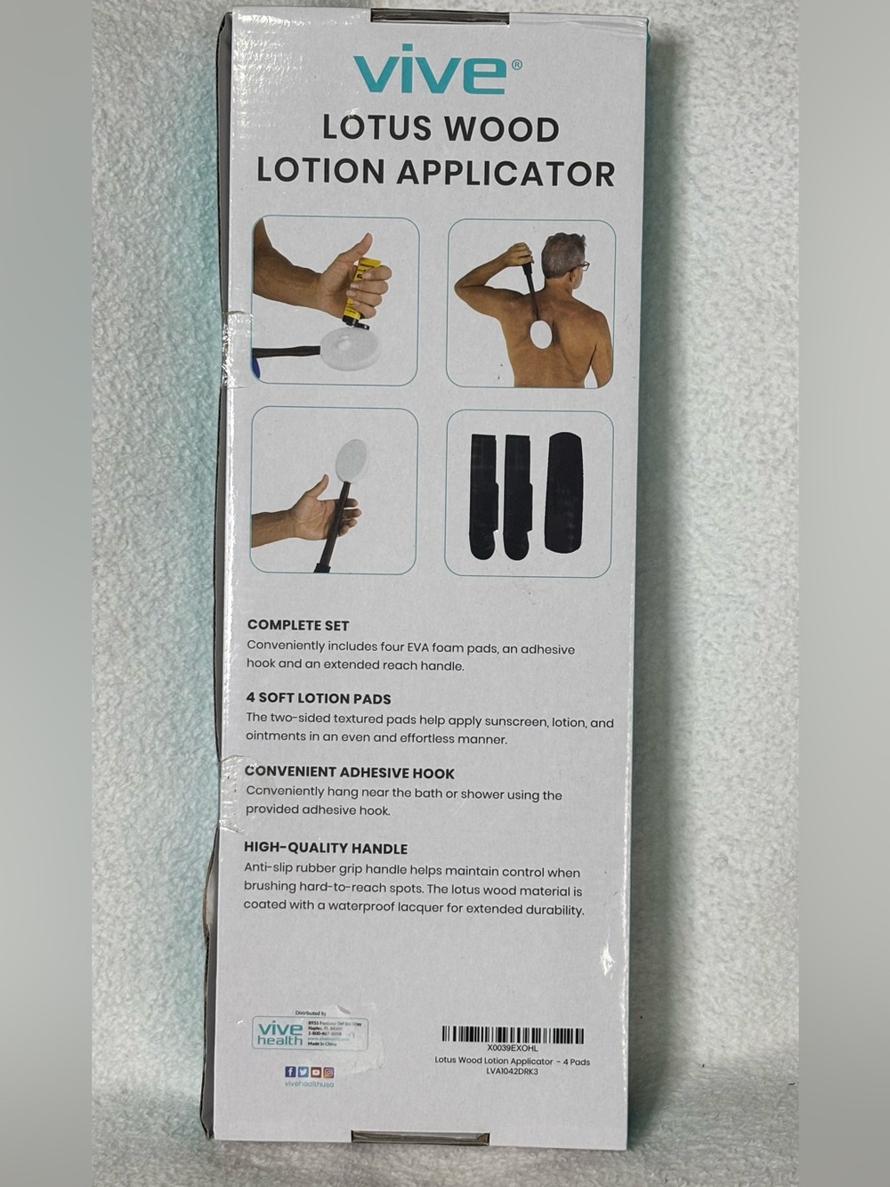 Lotus Wood Lotion Applicator — White Handle and Pads